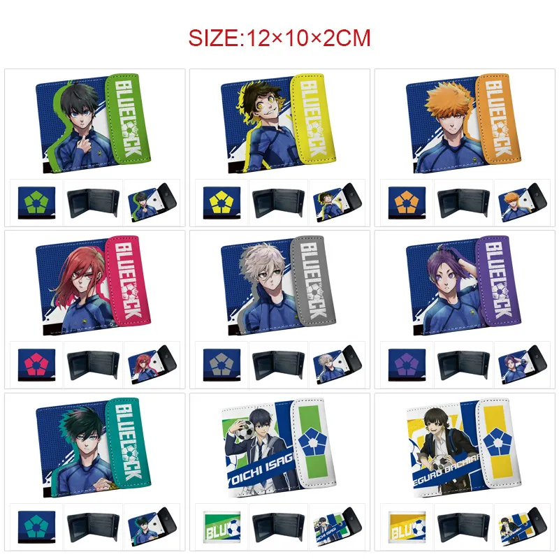 Blue Lock Inspired Snap Button Bi-Fold Wallet – Full Color Anime Character Print Short PU Leather Card Holder with Coin Pocket for Fans & Students